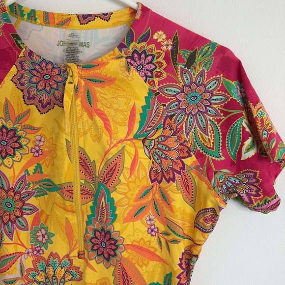 Johnny Was Sunshine and Flamingo Drawstring Surf Shirt - Picture 5 of 10